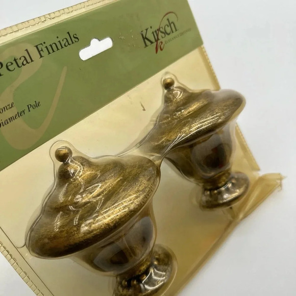 Kirsch Designer Metals Flower Petal Finials  1 3/8" Pole Gilded Bronze Set Of 2 - Picture 2 of 4
